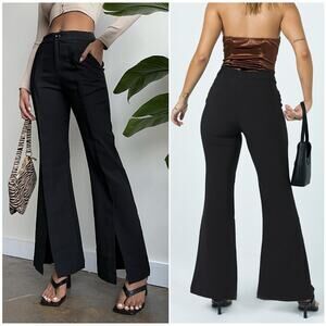 PRINCESS POLLY Kaylen Split Hem Flare Pants Black | 6